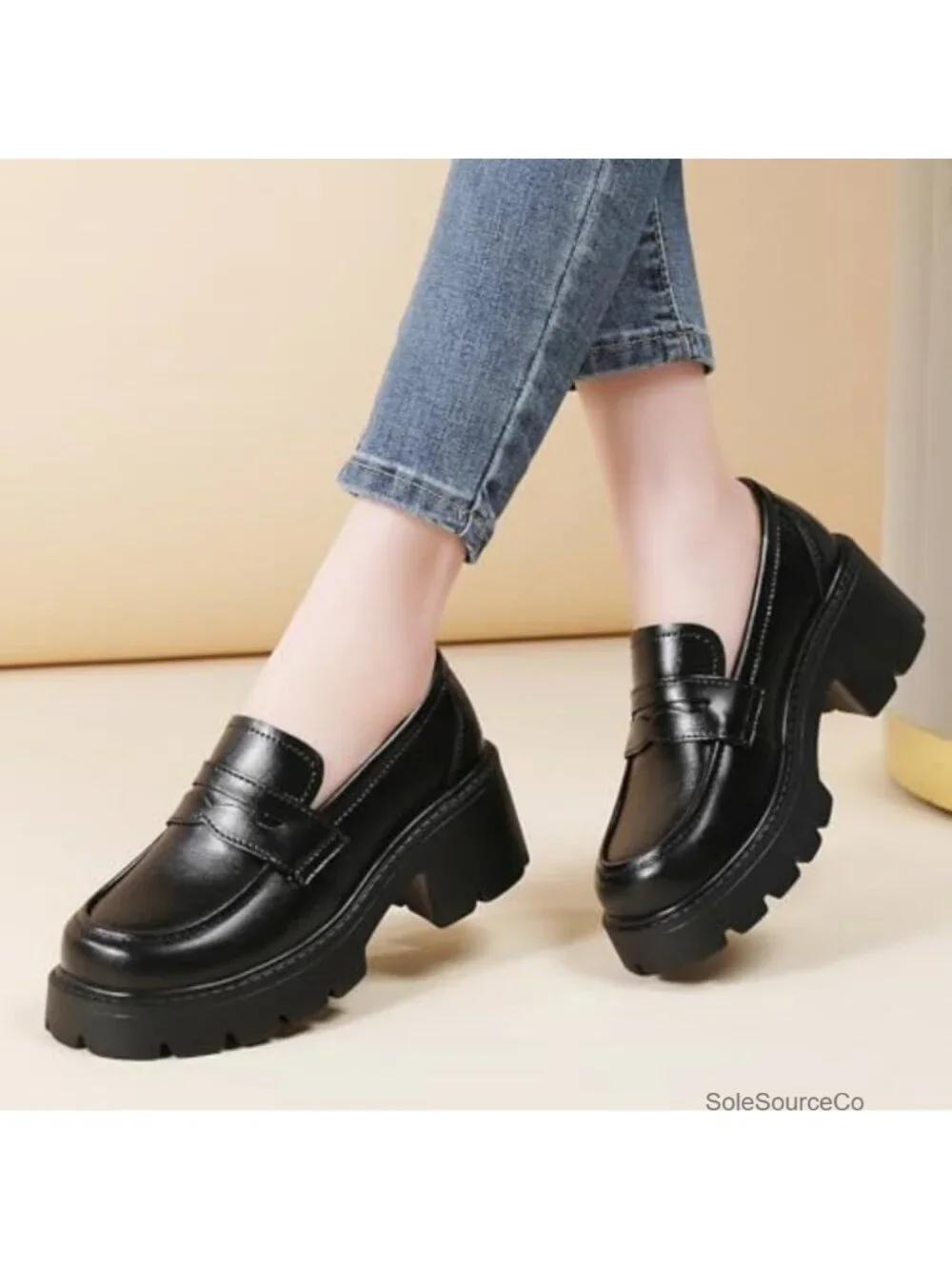 Women's Platform Loafers Chunky Heel Penny Loafer Memory Foam Slip-Ons Business